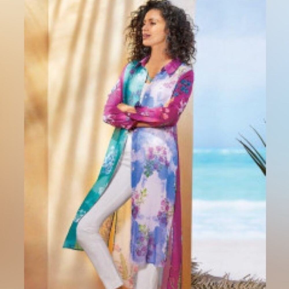 NWT Soft Surroundings Calaflores Floral Hi-Lo Button Down Tunic & Slip Size S